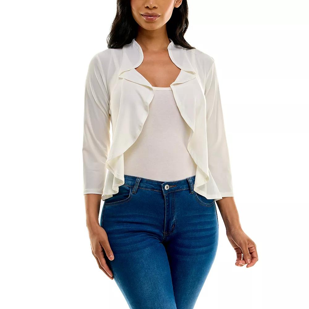 Women's Nina Leonard Ruffle Front Cropped Cardigan,  Product Image