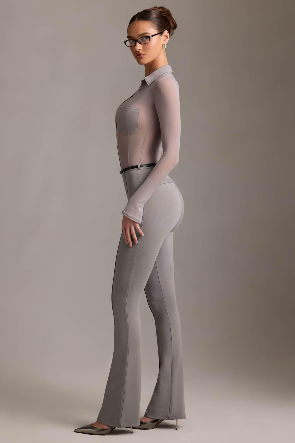 Low-Rise Flared Trousers in Grey Product Image