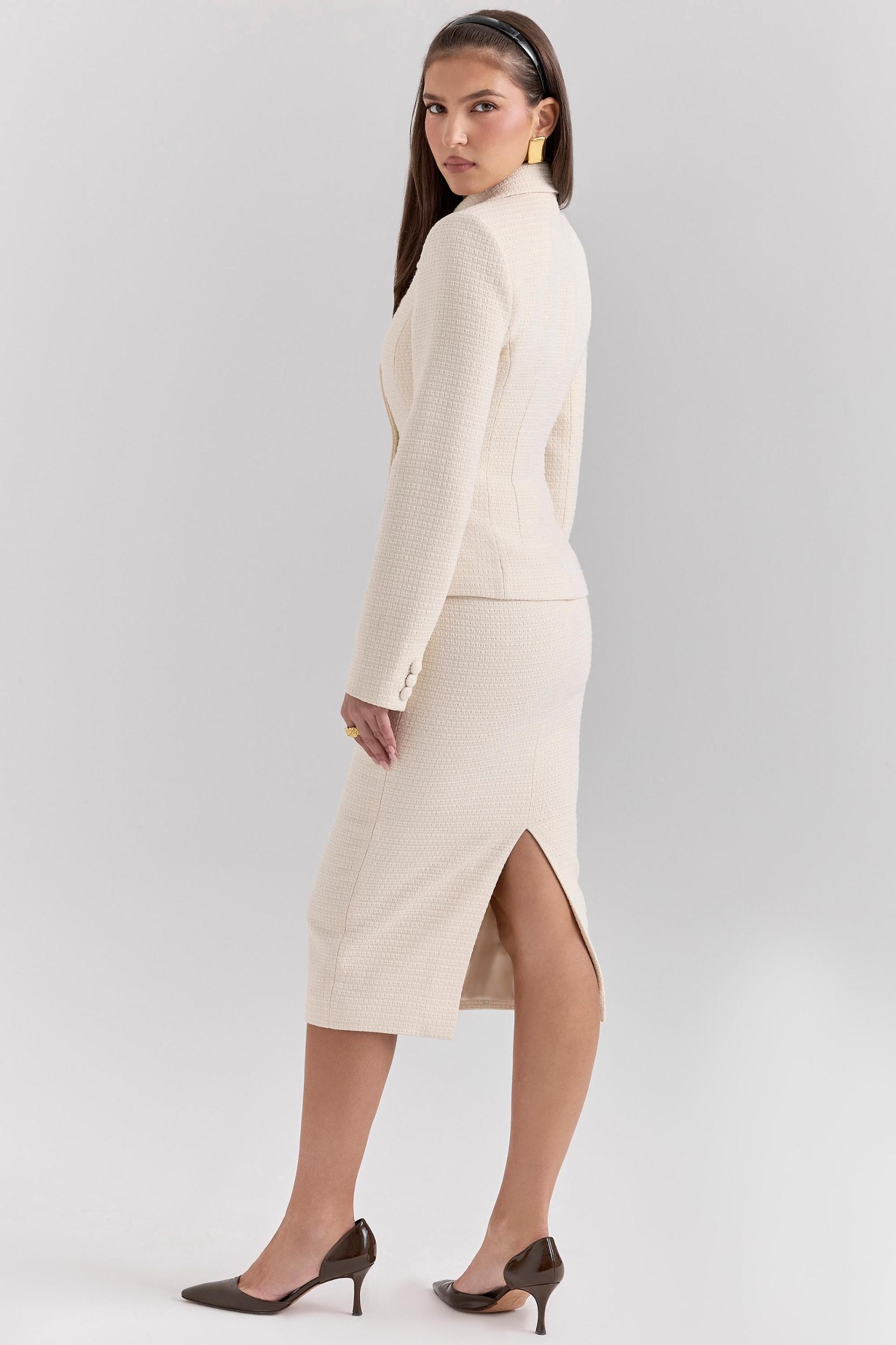 Lena  cream boucle pencil midi skirt Product Image