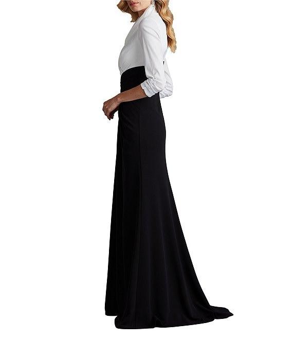 Tadashi Shoji Taffeta Crepe Color Block V-Neck 3/4 Sleeve Maxi Dress Product Image