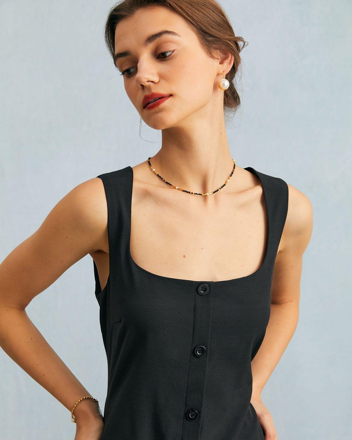 The Black U Neck Tie Back Sleeveless Maxi Dress Product Image