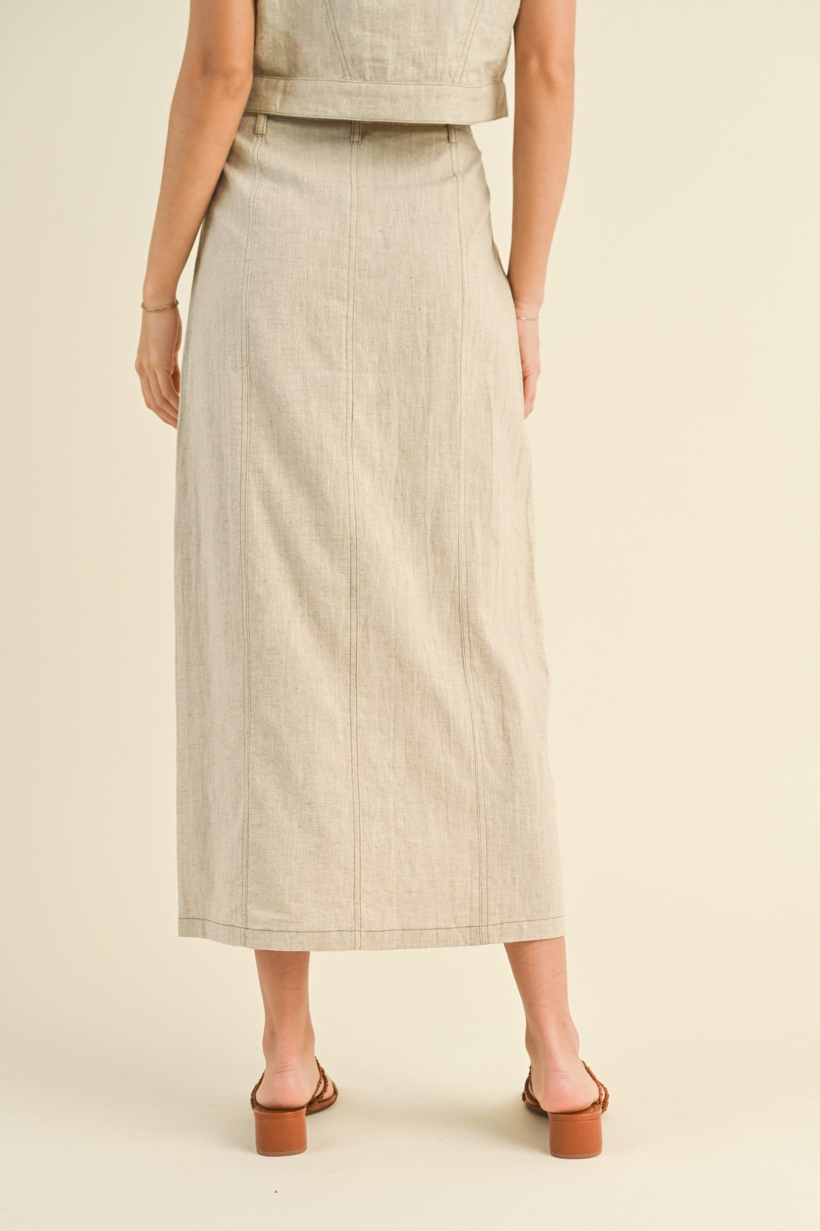 Linen Front Slit Maxi Skirt Product Image