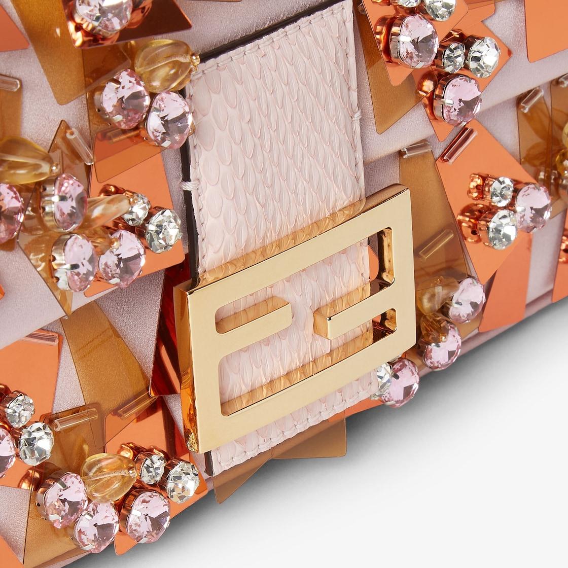 BaguettePink satin bag with appliqués Product Image