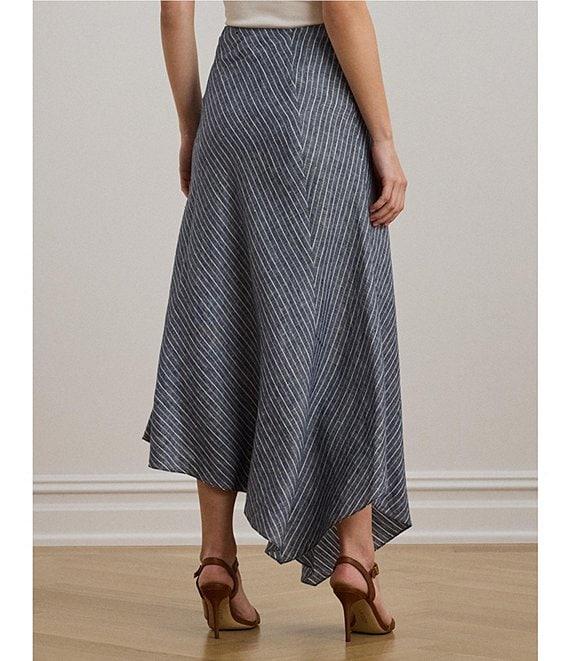 Lauren Ralph Lauren Linen Striped A-Line Midi Skirt Product Image