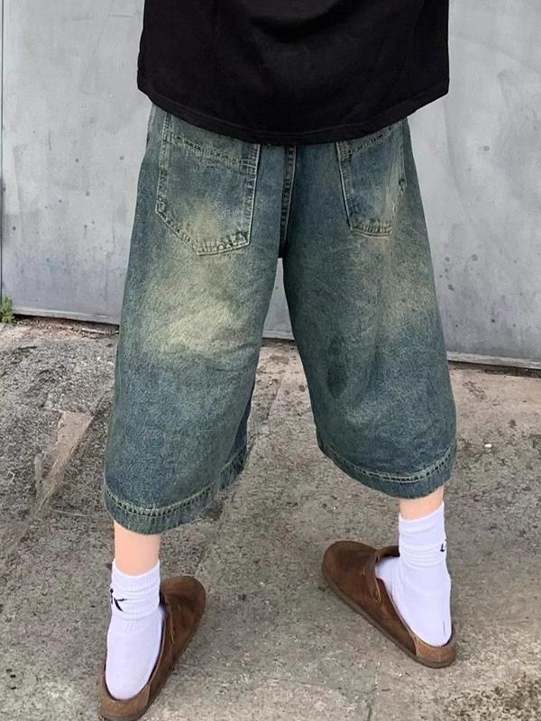 American Vintage Washed Aged Denim Shorts Product Image