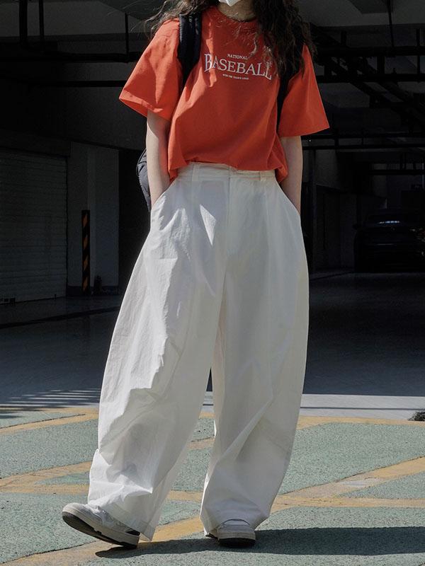Loose Wide Leg Solid Color Split-Joint Casual Pants Bottoms Trousers Product Image