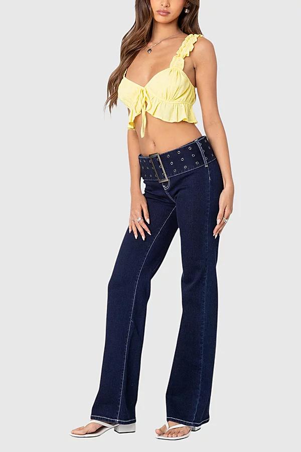 Edikted Buckle Belt Washed Flared Jeans Womens at Urban Outfitters Product Image