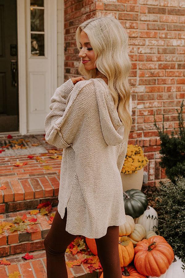 Bonfire Cozy Knit Hoodie in Warm Taupe Product Image