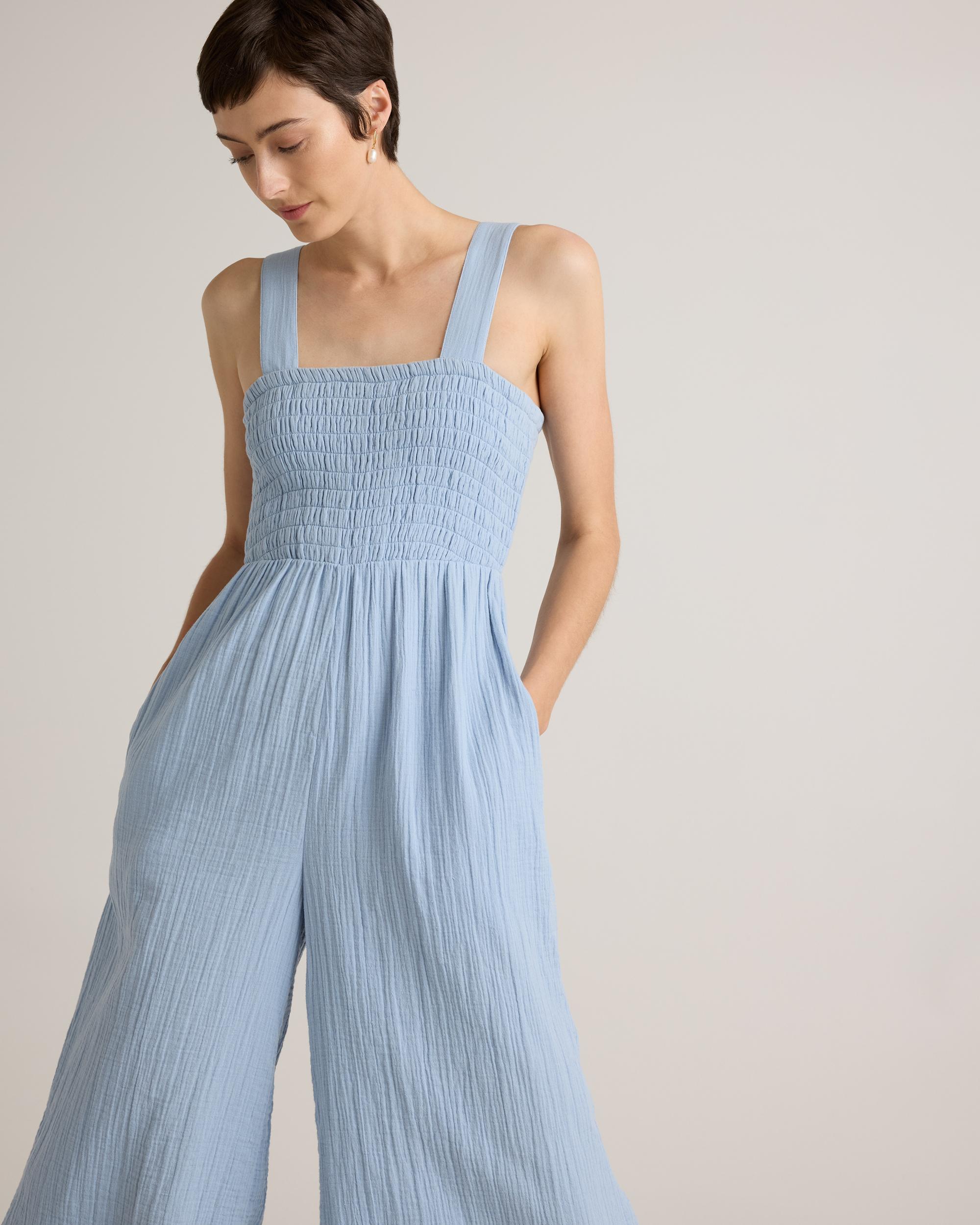 Quince | Women's Gauze Smocked Wide Leg Jumpsuit Size XS, Organic Cotton Product Image