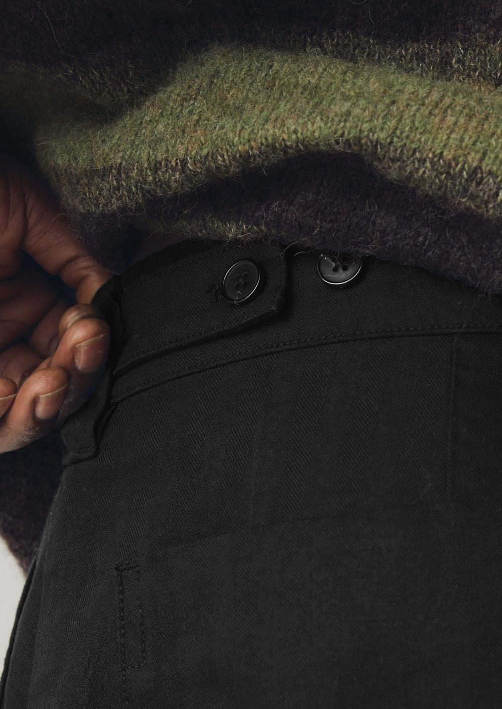 Cotton Wool Herringbone Wide Leg Pants | Black Product Image