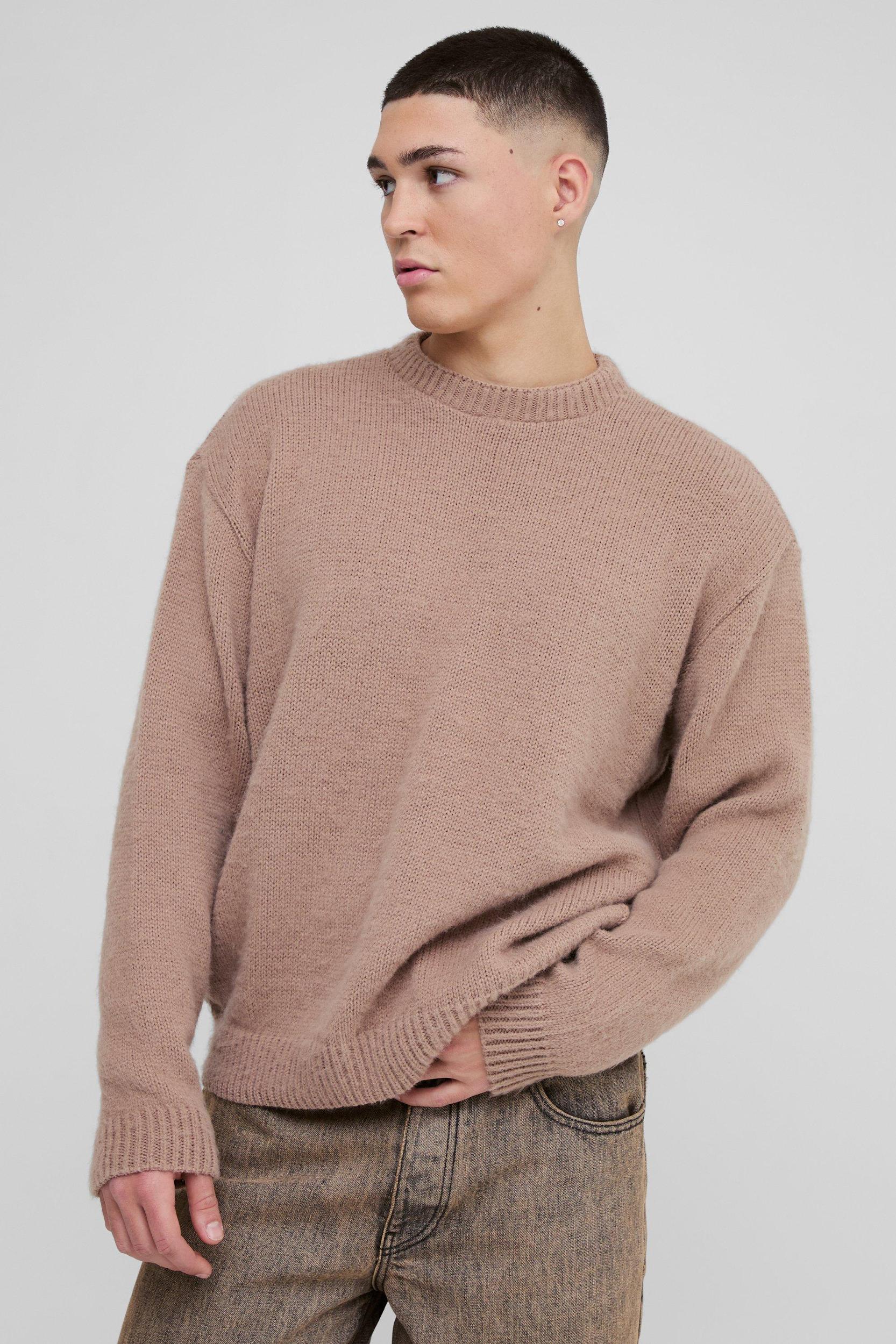 Oversized Boxy Brushed Knitted Sweater | boohooMAN USA Product Image