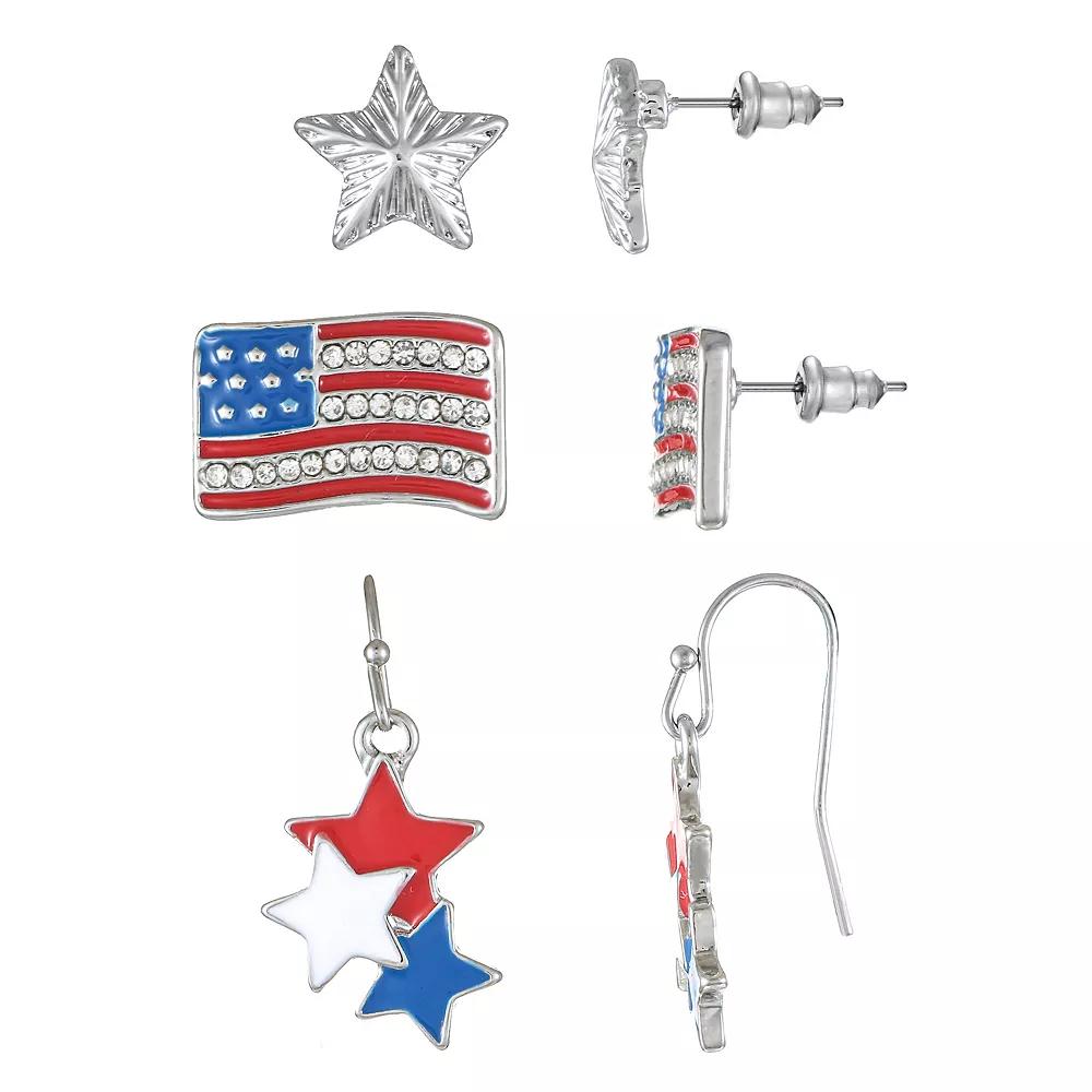 Celebrate Together™ 3-Piece Silver Tone Red, White & Blue July 4th Earring Set, Women's, Multi Product Image