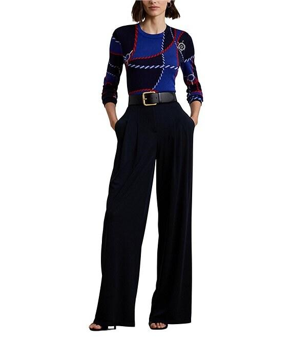 Lauren Ralph Cotton Blend Rope Print Crew Neck Long Sleeve Sweater Product Image