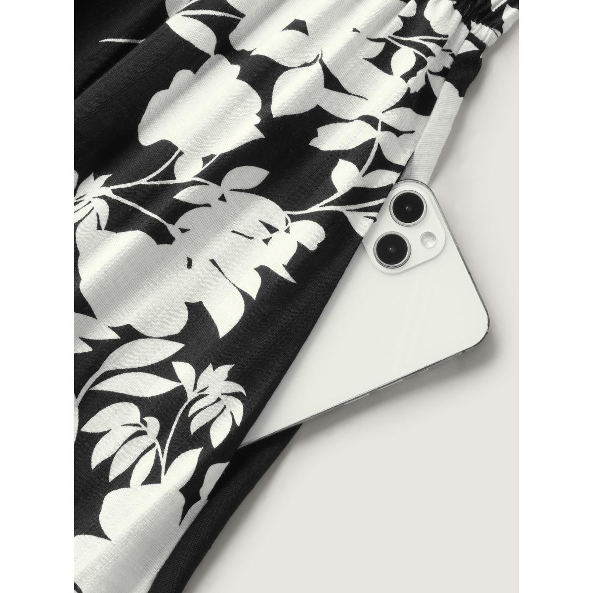 Plus Size Floral Double Stretchy Waist Midi Dress Black Women Heart neckline Short sleeve Curvy BloomChic 12/L Product Image