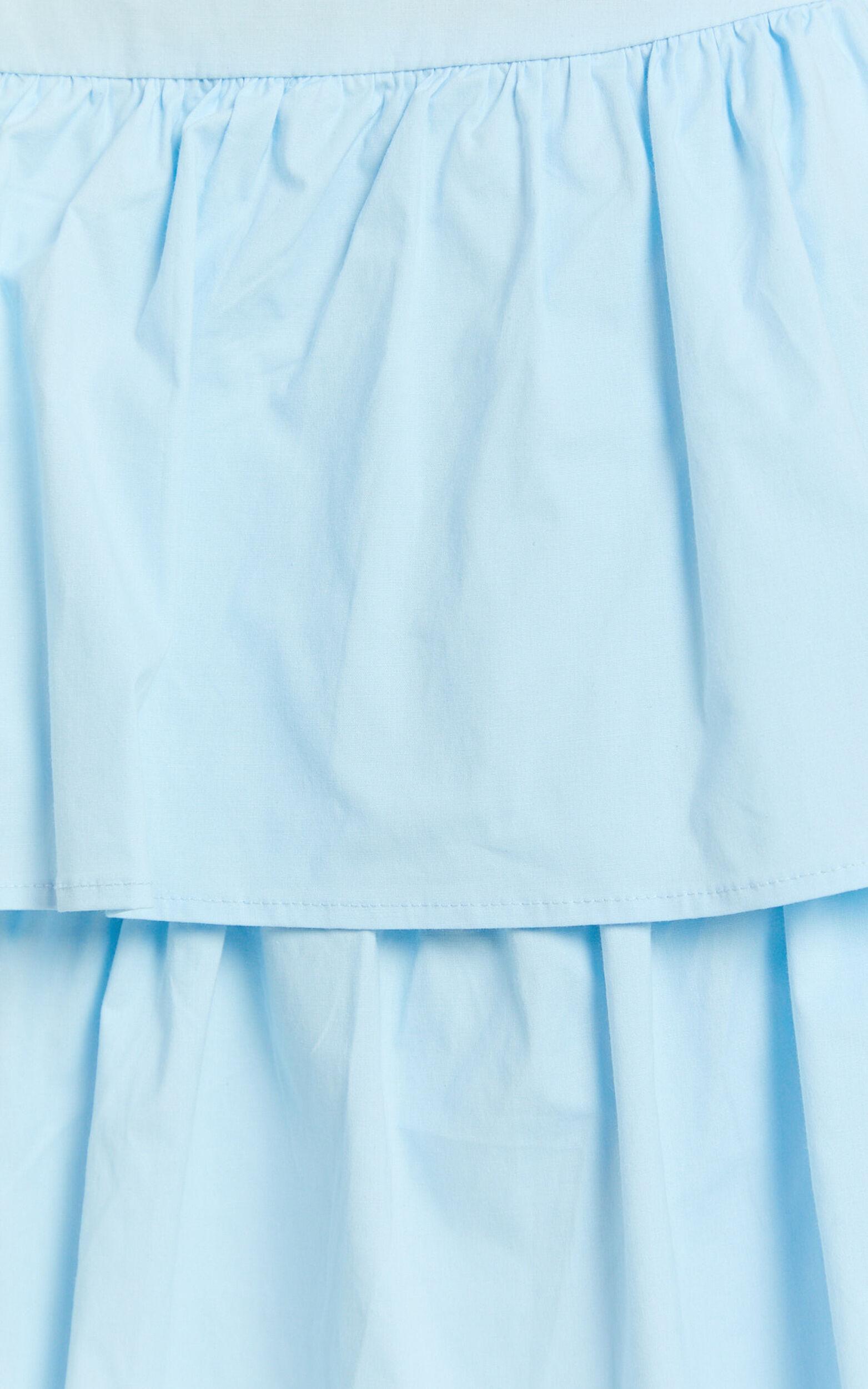 Kaycie Two Piece Set - One Shoulder Asymmetrical Ruched Top and Tiered Midi Skirt Set in Pale Blue Product Image