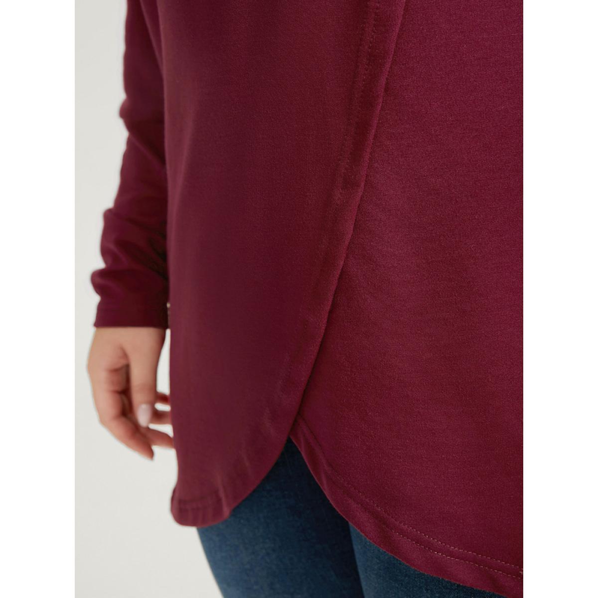 Plus Size Solid Pocket High Low Hem Hooded Sweatshirt Women Burgundy Casual Pocket Hooded Dailywear Sweatshirts BloomChic 18-20/2X Product Image