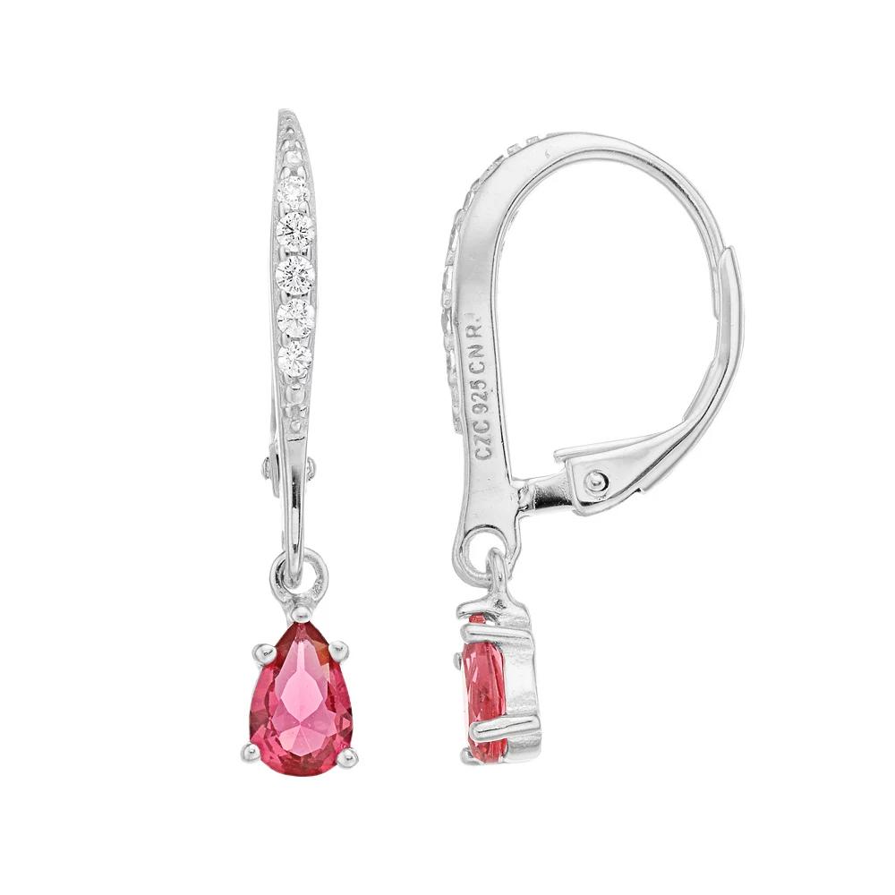 Sterling Silver Pink Cubic Zirconia Teardrop Drop Earrings, Women's Product Image