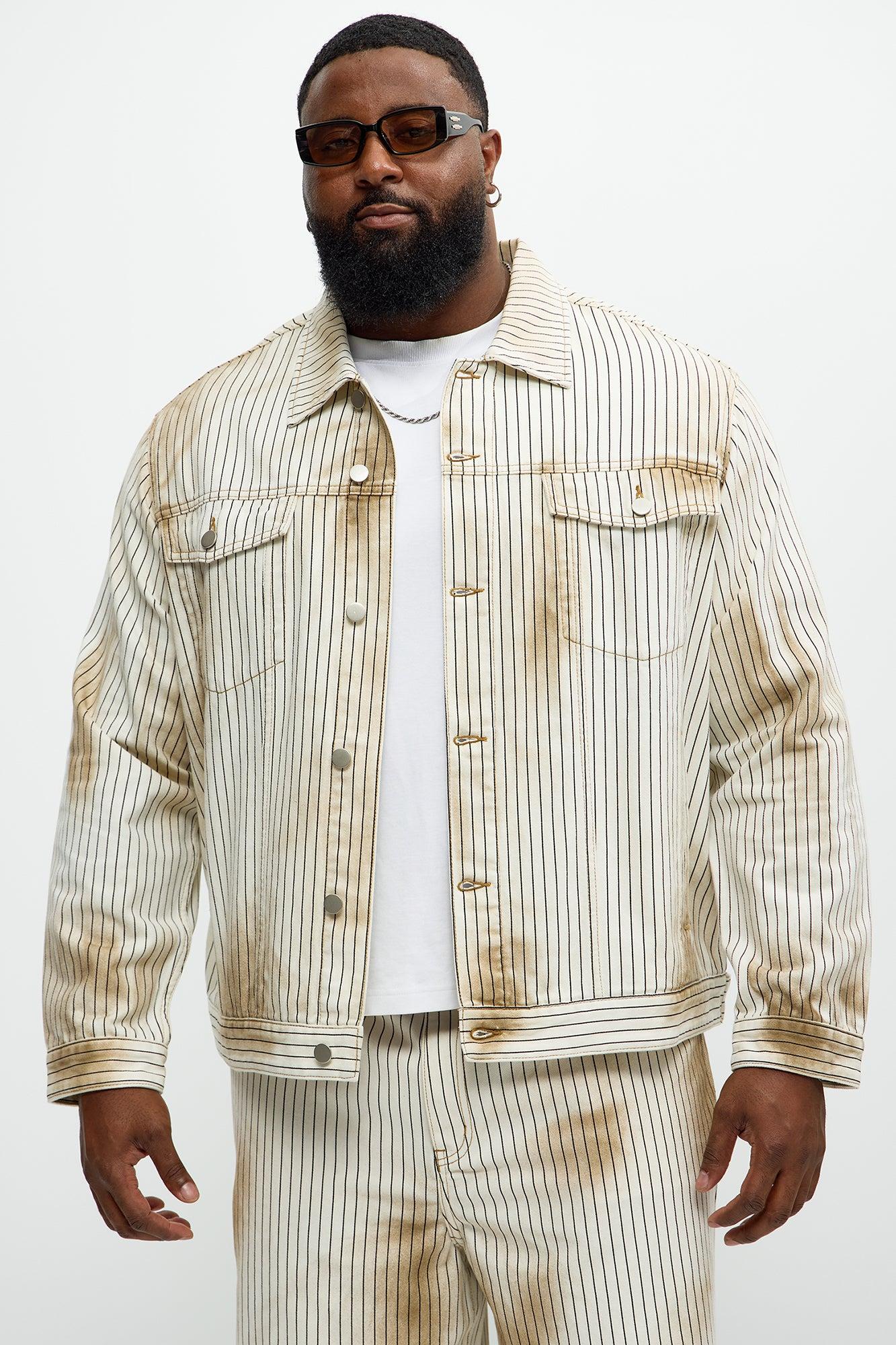 Byron Striped Vintage Trucker Jacket - Cream/combo Product Image