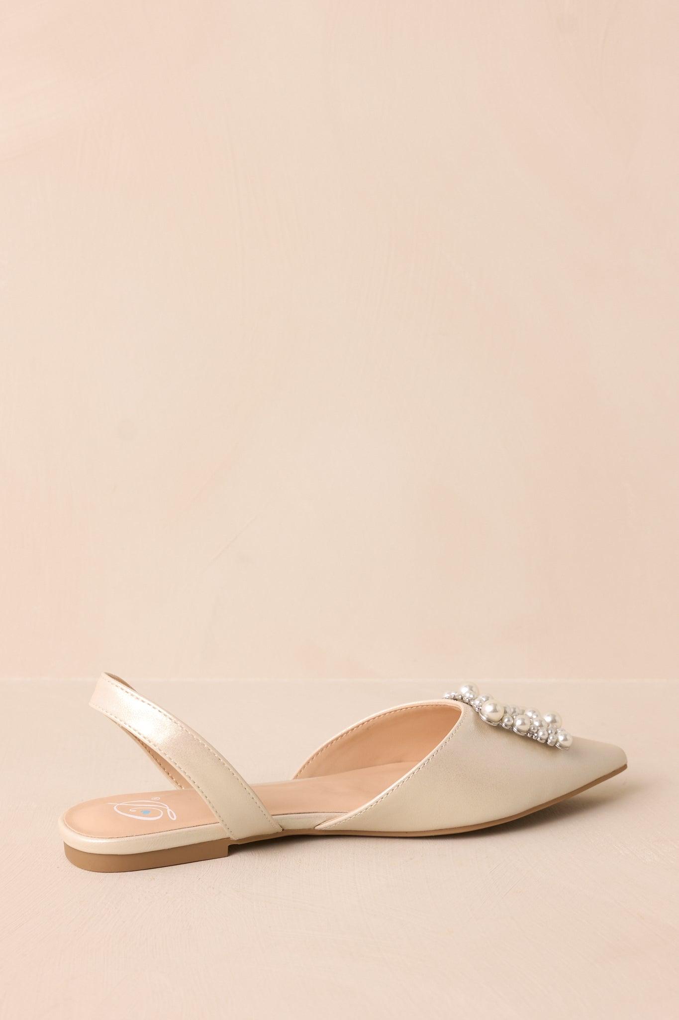 Setting New Goals Ivory Pearlescent Pointed Toe Slingback Flats Product Image