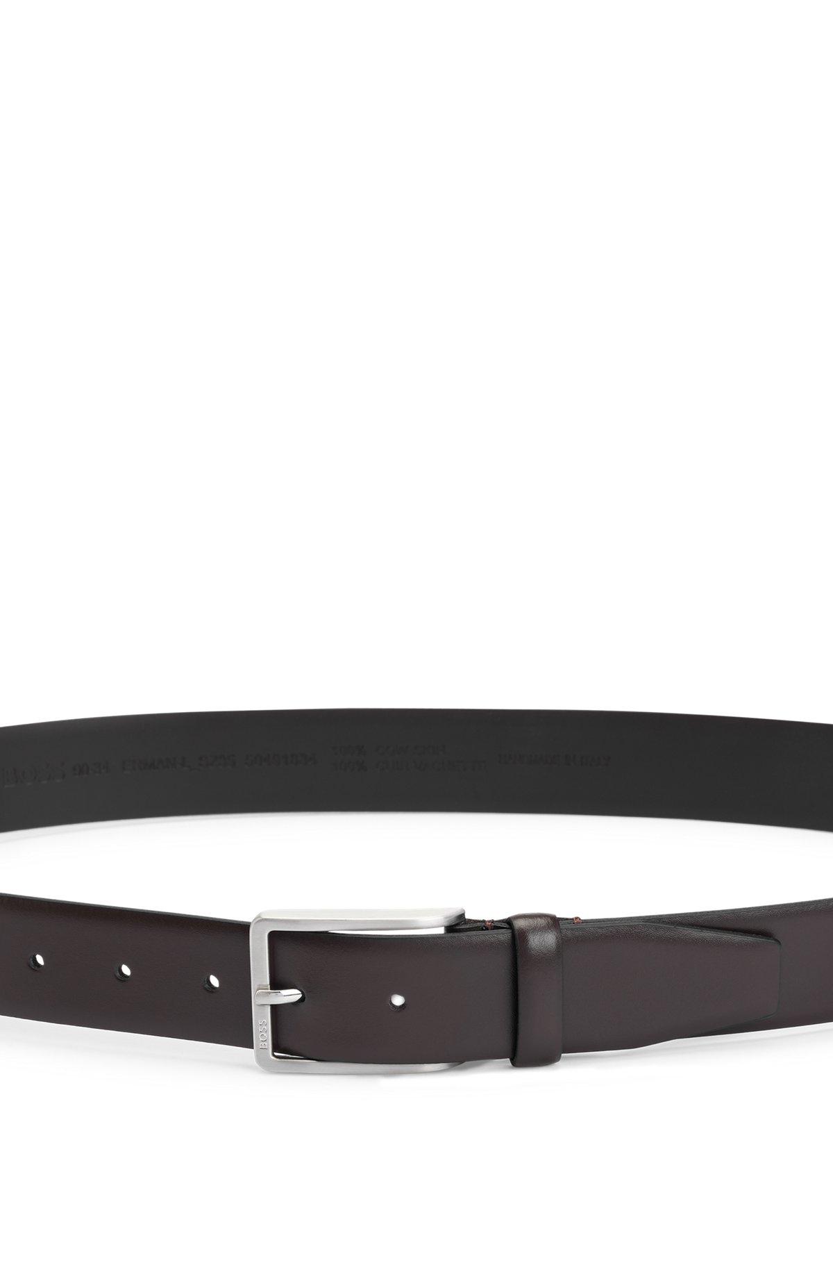 BOSS - Smooth-leather belt with logo-engraved buckle - Dark Brown Product Image
