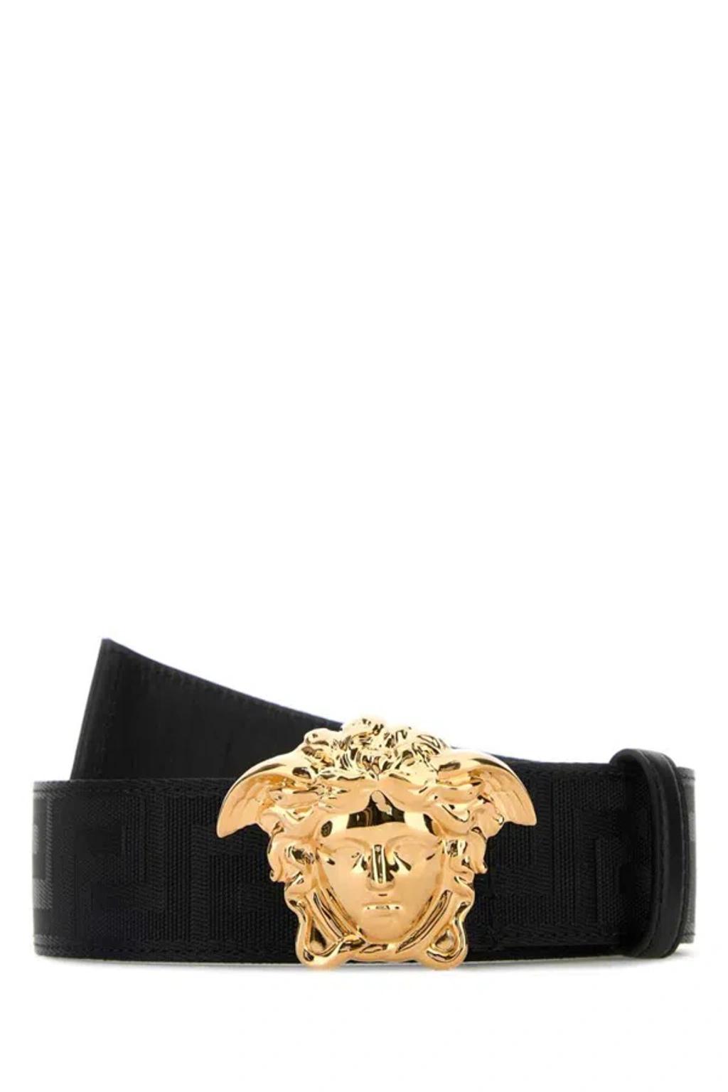 VERSACE Adjustable Fabric Medusa Belt With Gold-tone Buckle In Black Product Image