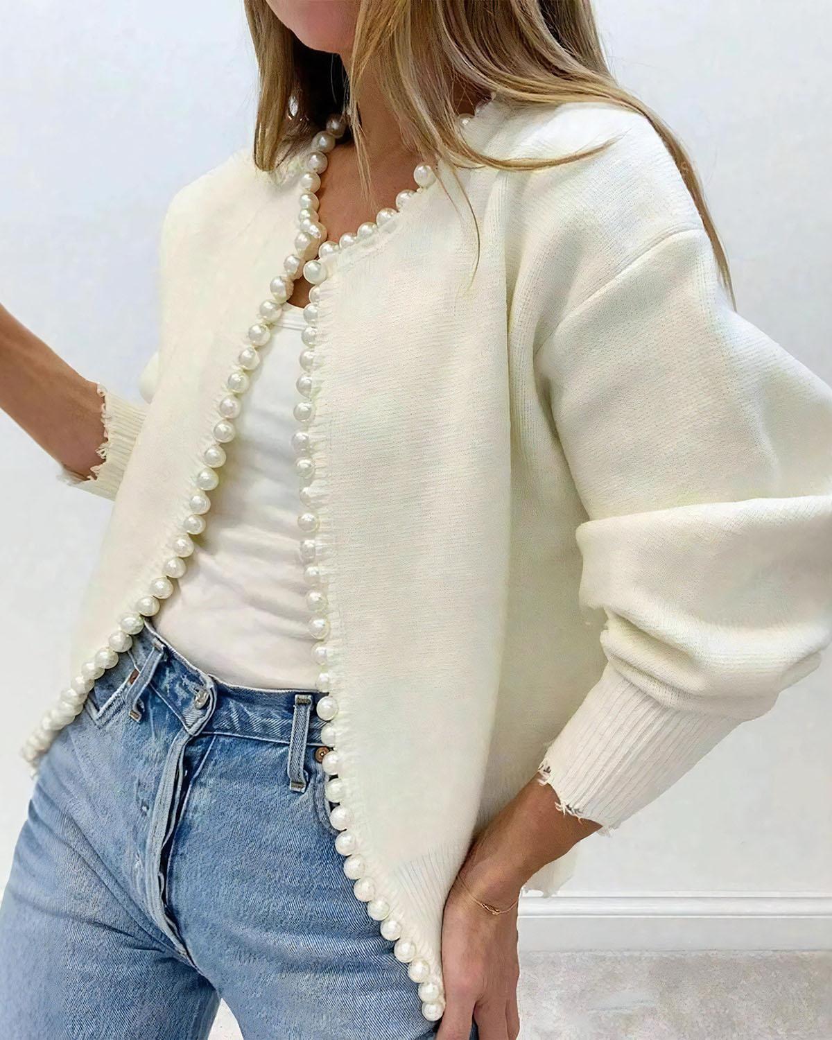 Beige Single Button Loose Knit Cardigan Product Image