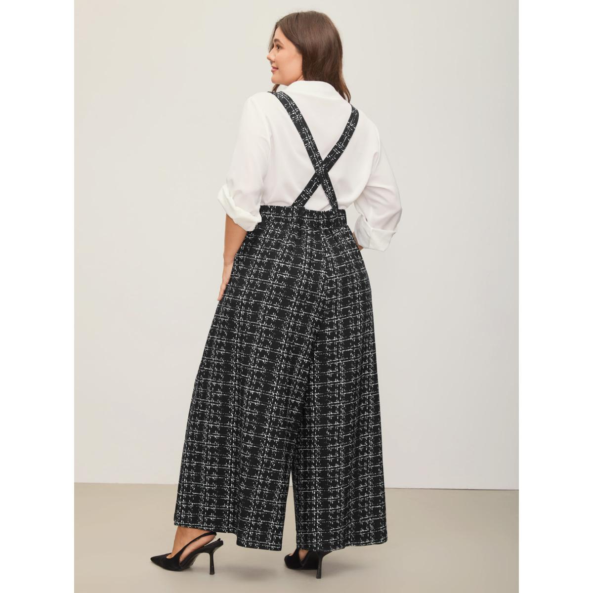 Plus Size Black Plaid Tweed Crisscross Back Button Detail Jumpsuit Women Work From Home Sleeveless Non Work Loose Jumpsuits BloomChic 30/6X Product Image