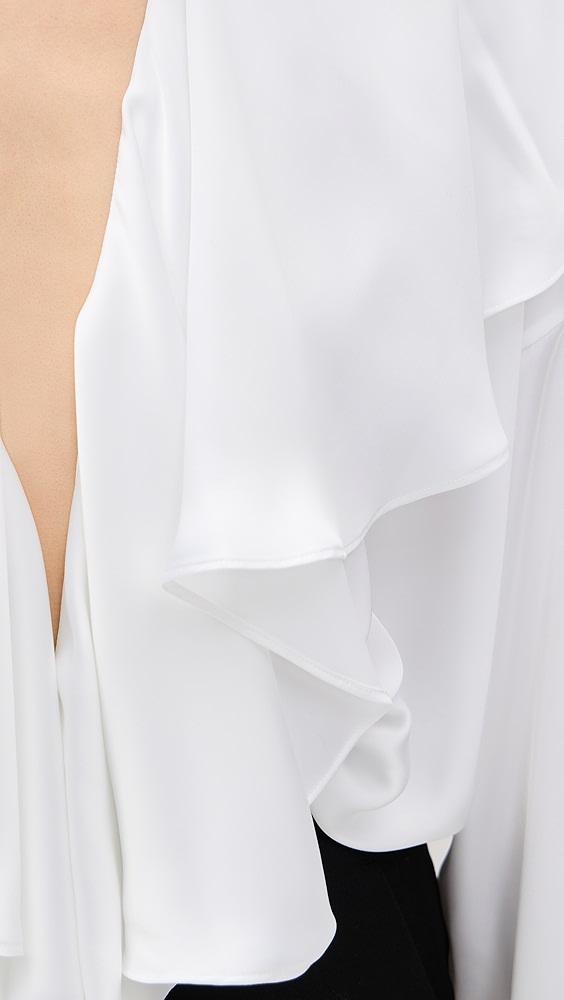 Norma Kamali Long Sleeve Deep V Ruffle Bodysuit | Shopbop Product Image