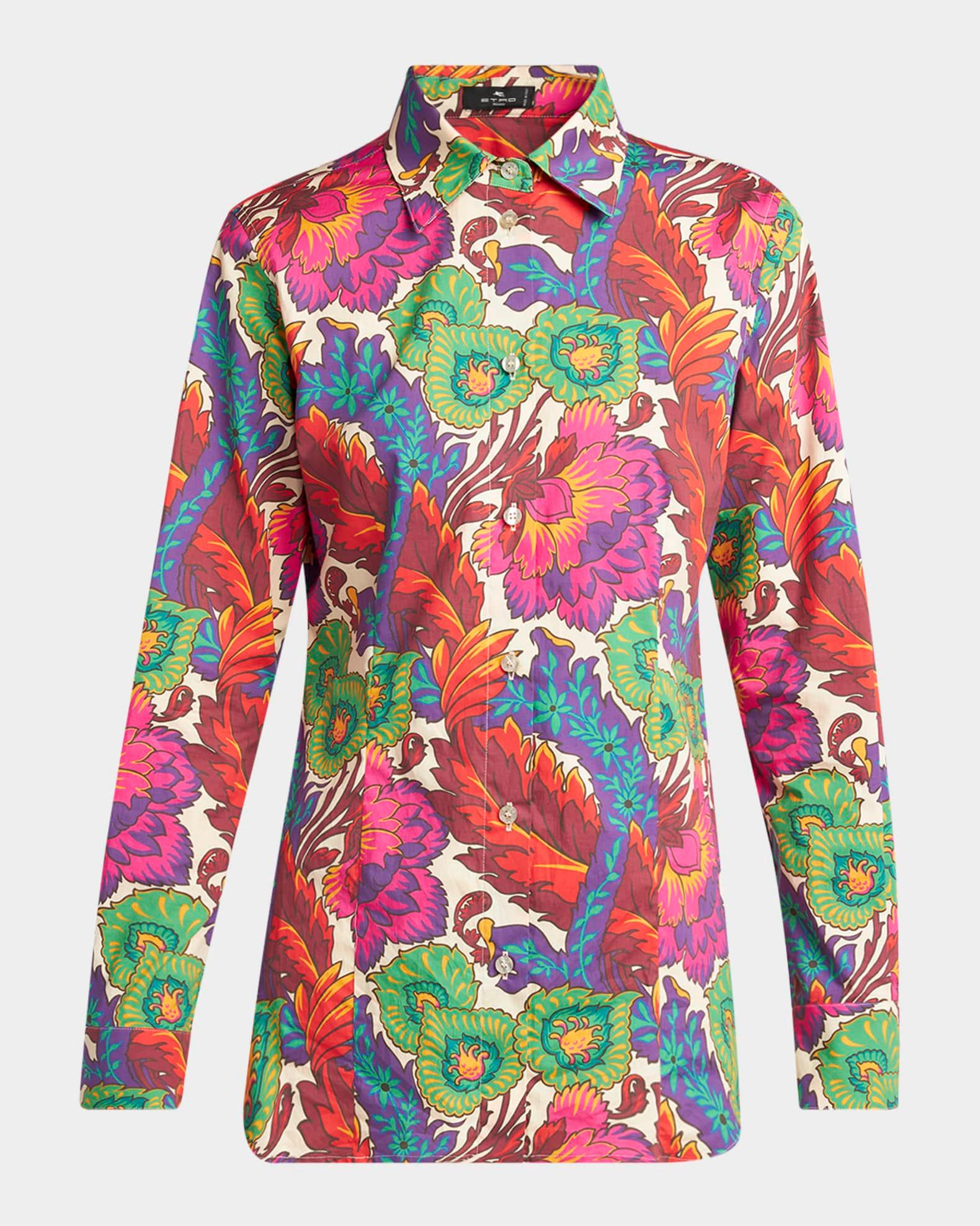 Floral Long-Sleeve Cotton Button-Down Shirt Product Image