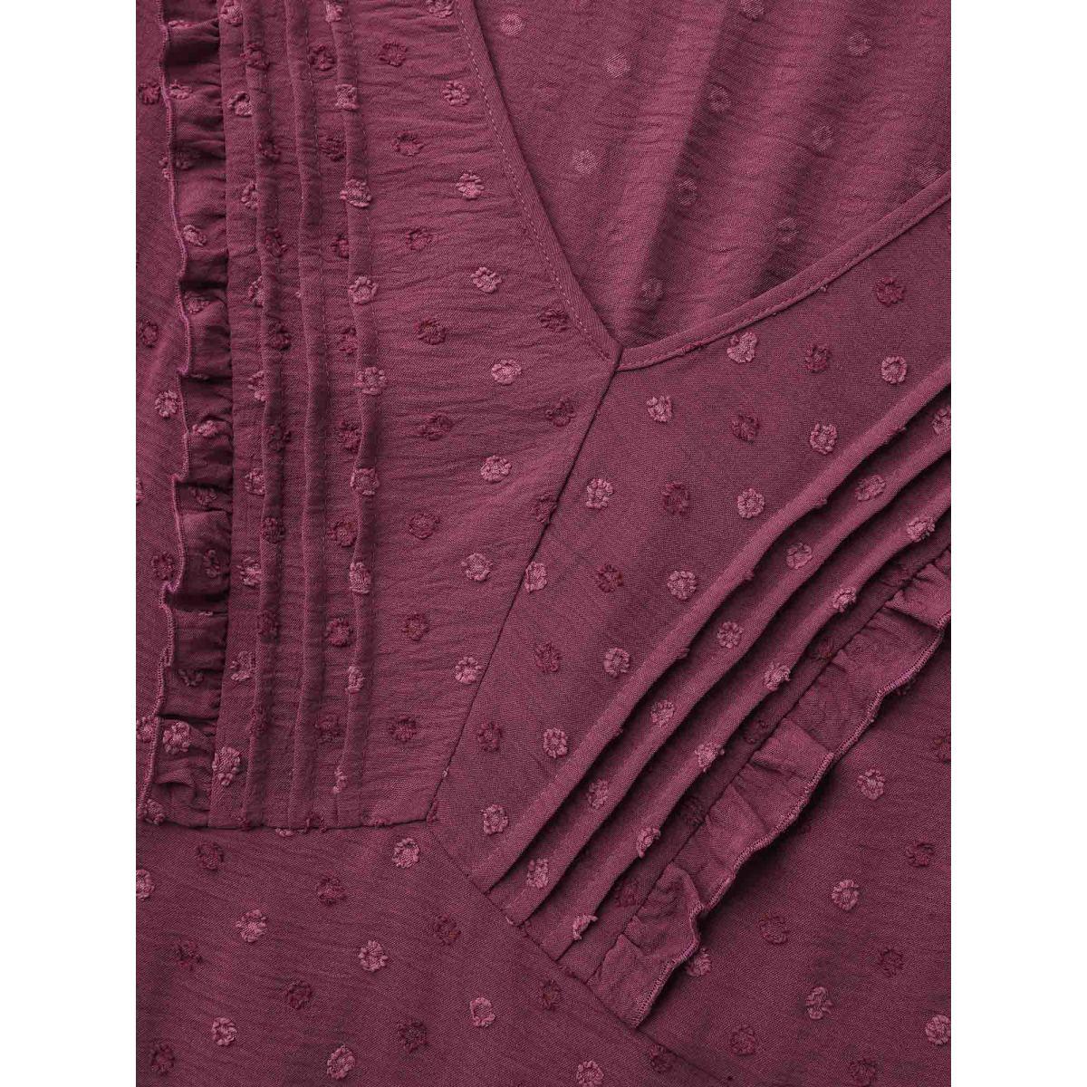 Plus Size Plum Ruffled Pleated Stretchy Waist Flowy Blouse Women Elegant Elbow-length sleeve V-neck Everyday Blouses BloomChic 14-16/1X Product Image