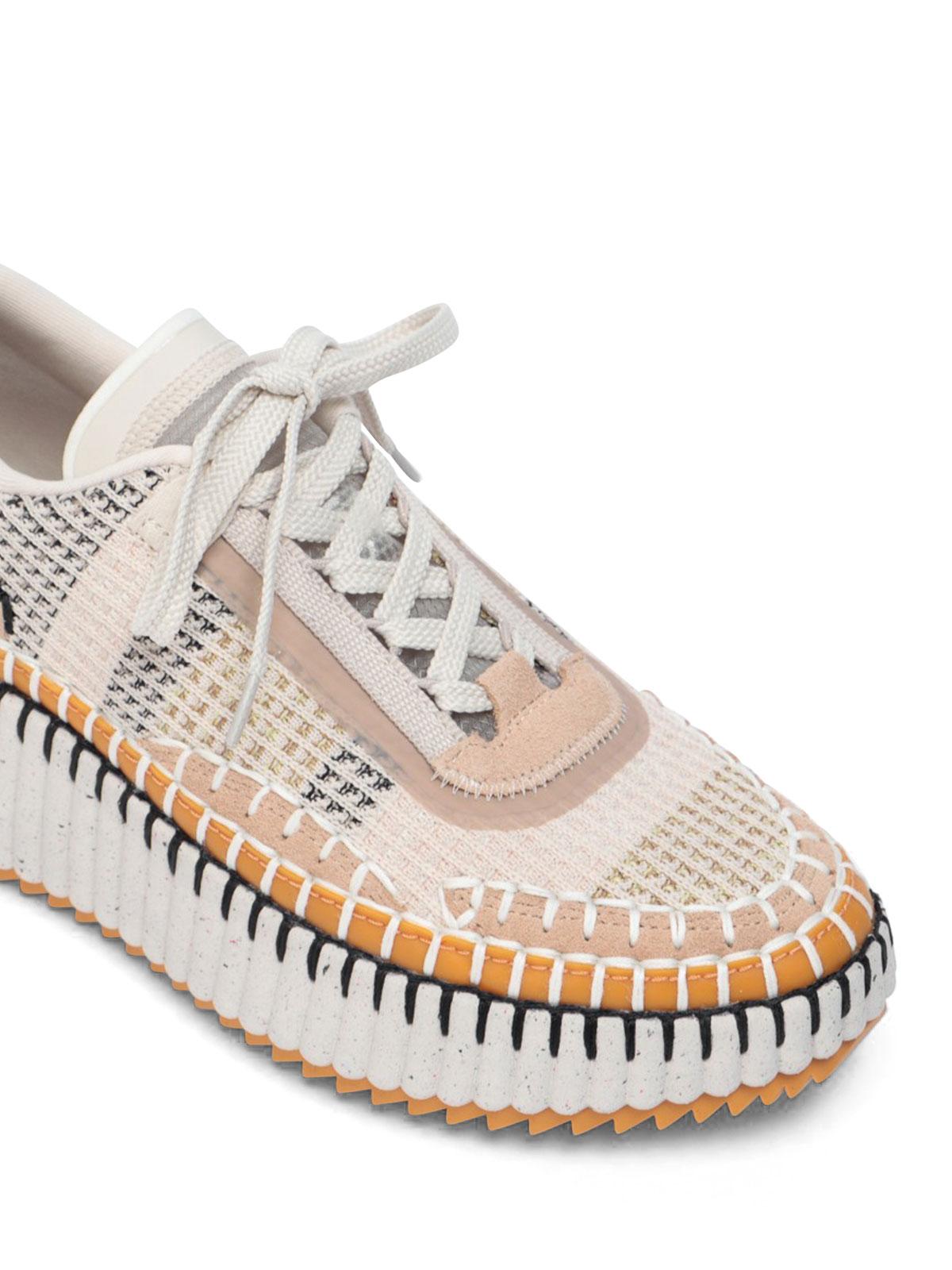 CHLOÉ Nama Embroidered Suede And Recycled-mesh Sneakers In Biscotti Beige Product Image