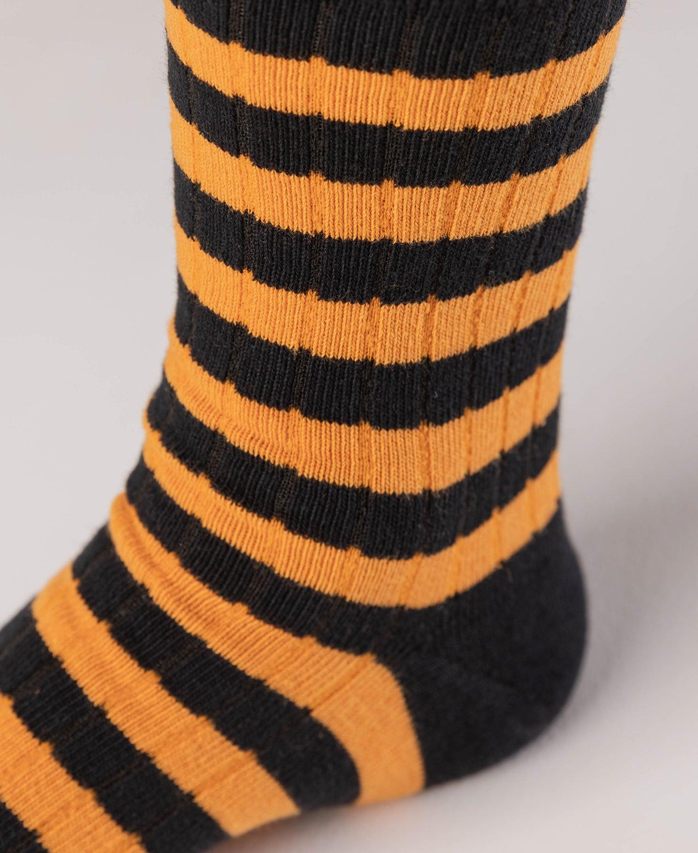 Retro Striped Cotton Socks - Black/Orange Product Image