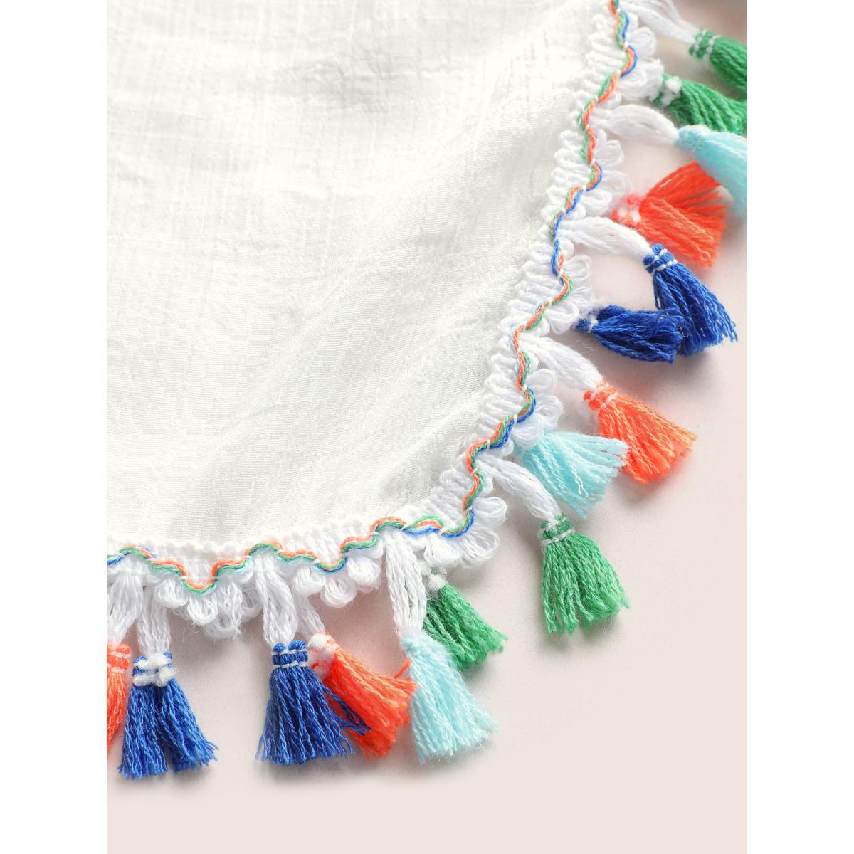 Plus Size Color Tassel Trim Batwing Sleeve Swim Cover Up Women's Swimwear White Beach Crochet Curve Swim Cover Ups BloomChic 12/L Product Image