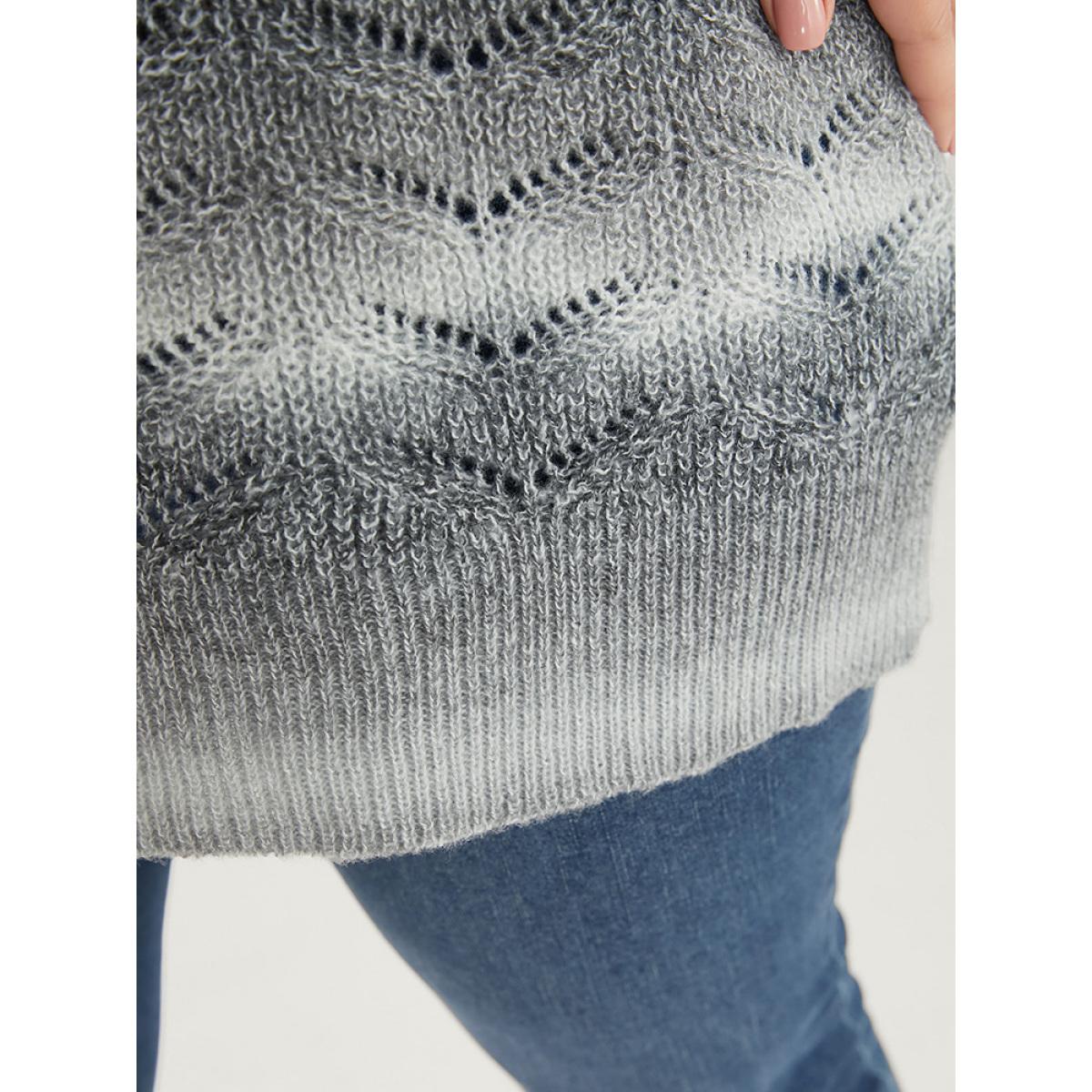 Plus Size Ombre Spacedye Knit Eyelet V Neck Heather Knit Top Multicolor Women Casual Loose Long Sleeve V-neck Dailywear Pullovers BloomChic 30/6X Product Image