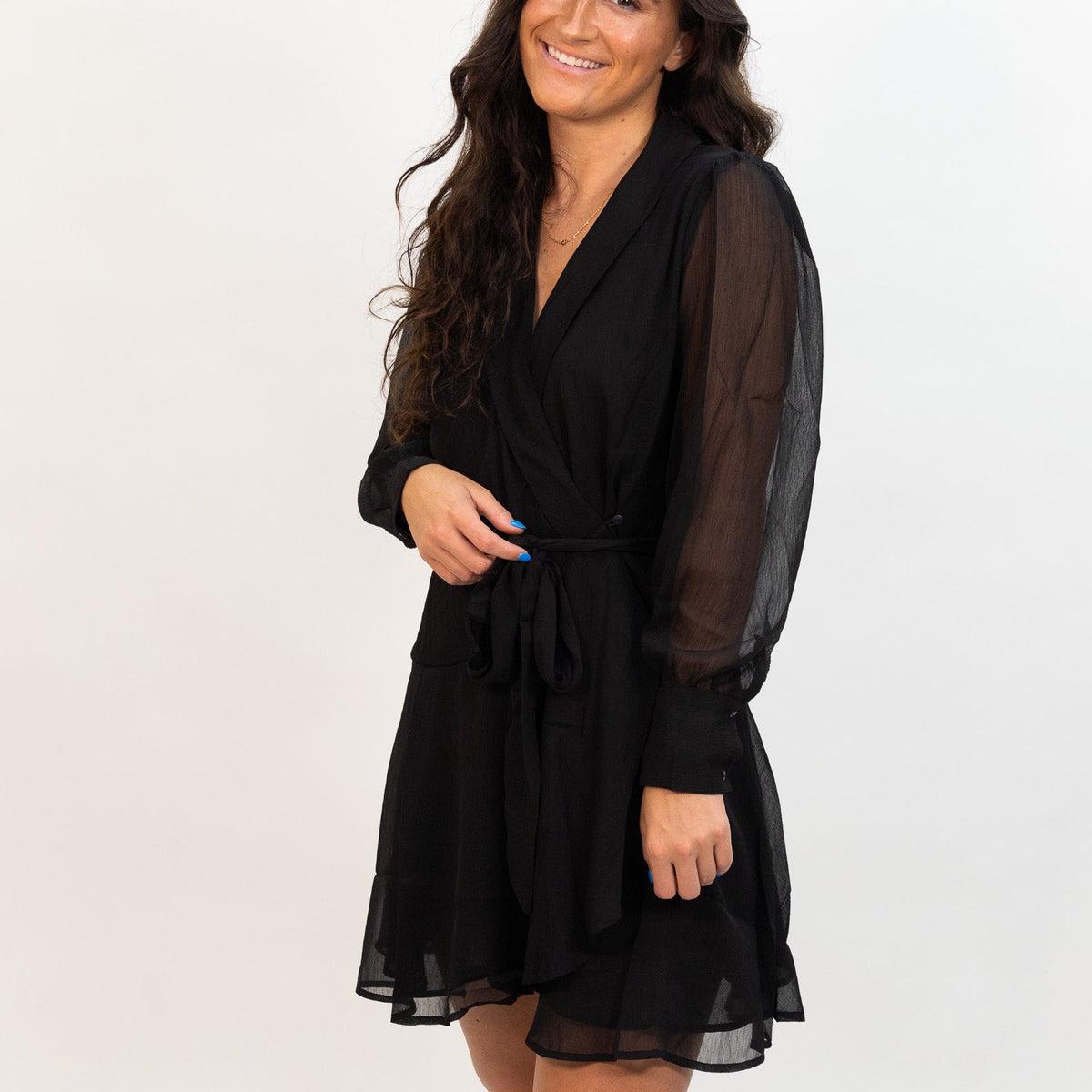 Wild Pony Short Black Wrap Dress - Black Product Image