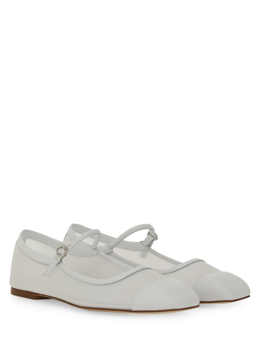 AEYDE Round Toe Ballerina Shoes With Contrast Piping In White Product Image