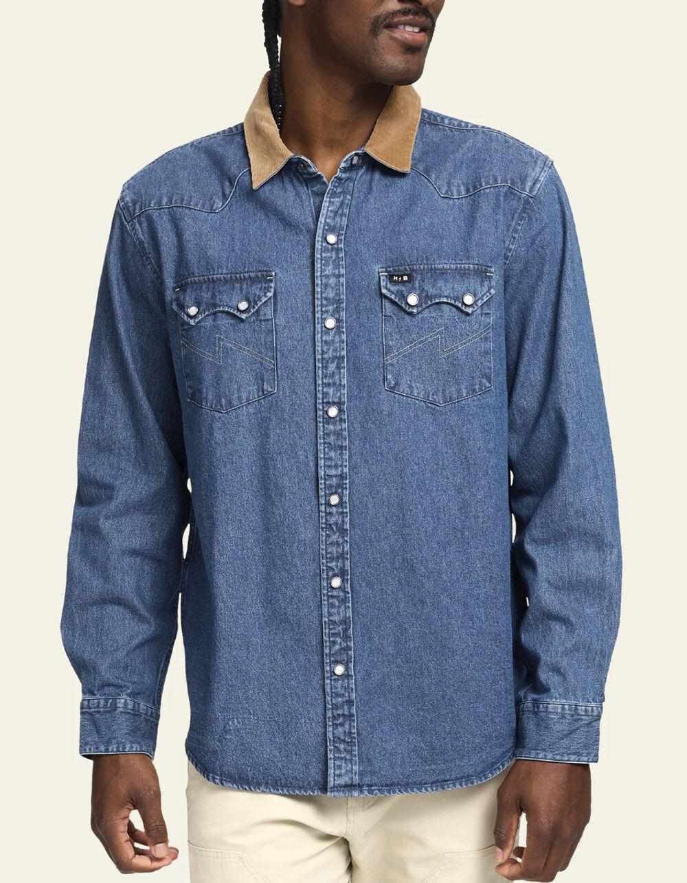 HOWLER BROTHERS Dust Up Mens Long Sleeve Denim Snap Shirt - Dark Wash Product Image