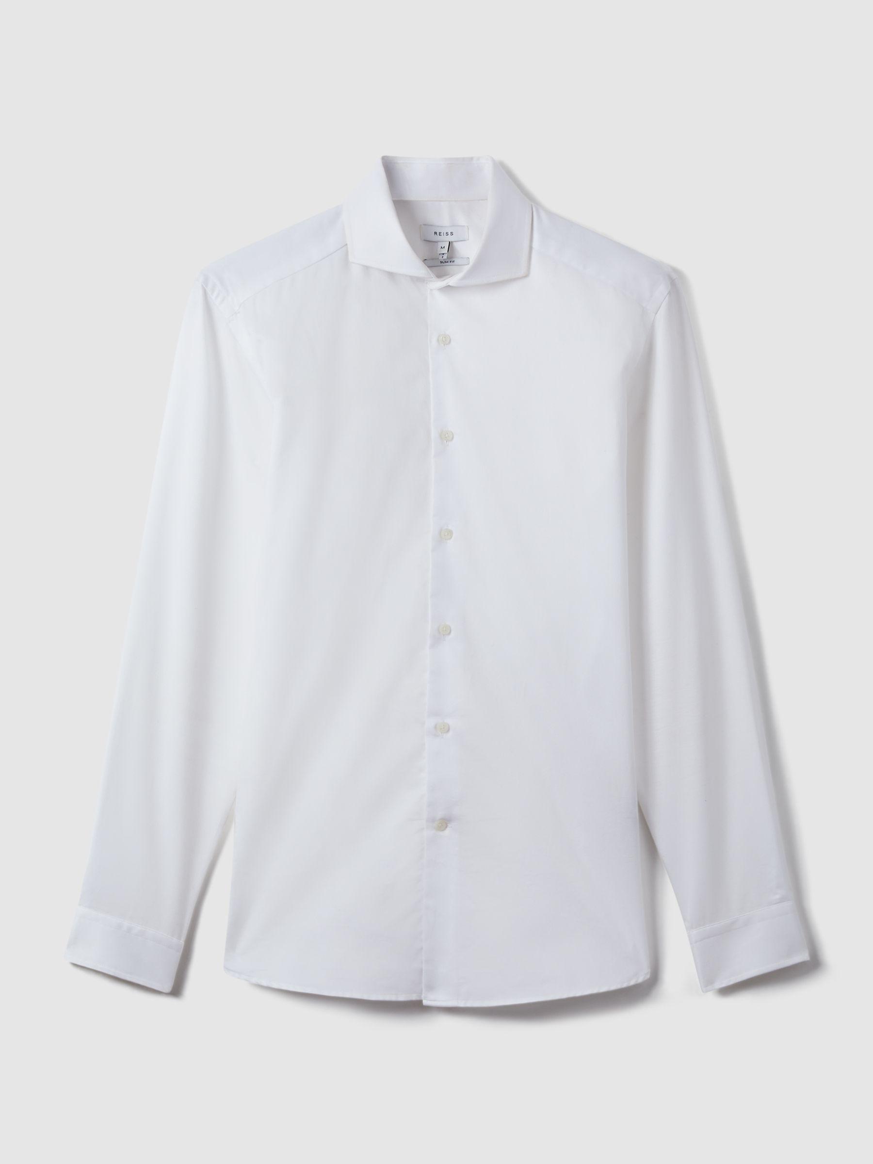 Slim Fit Two-Fold Cotton Shirt in White Product Image