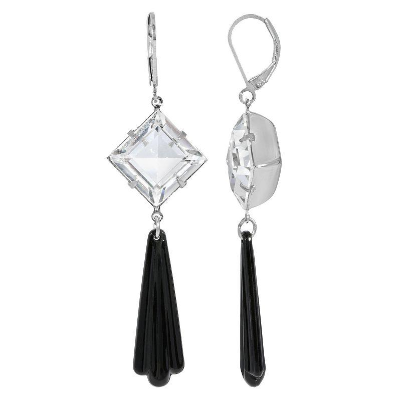 1928 Silver Tone Crystal & Black Beaded Stone Drop Earrings, Women's Product Image