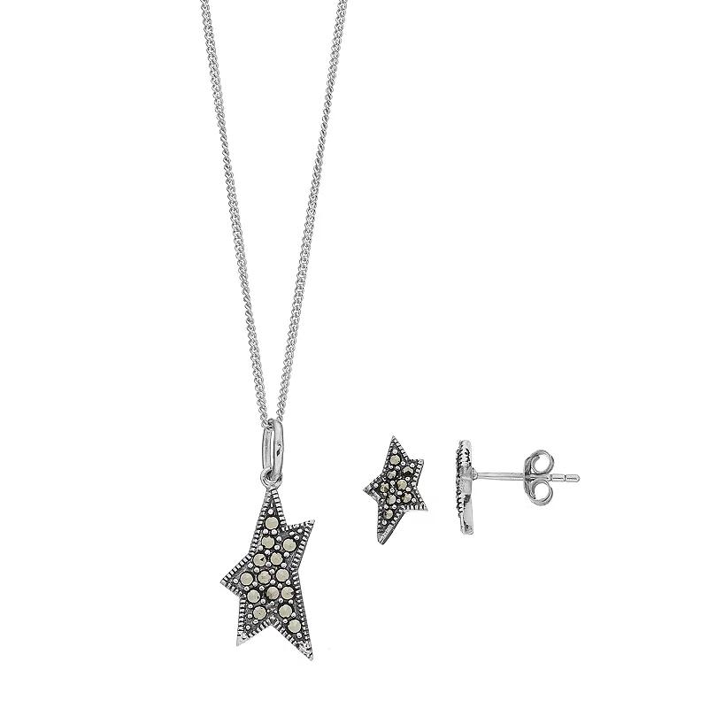Tori Hill Sterling Silver Marcasite Shooting Star Pendant & Stud Earring Set, Women's, Size: 18" Product Image