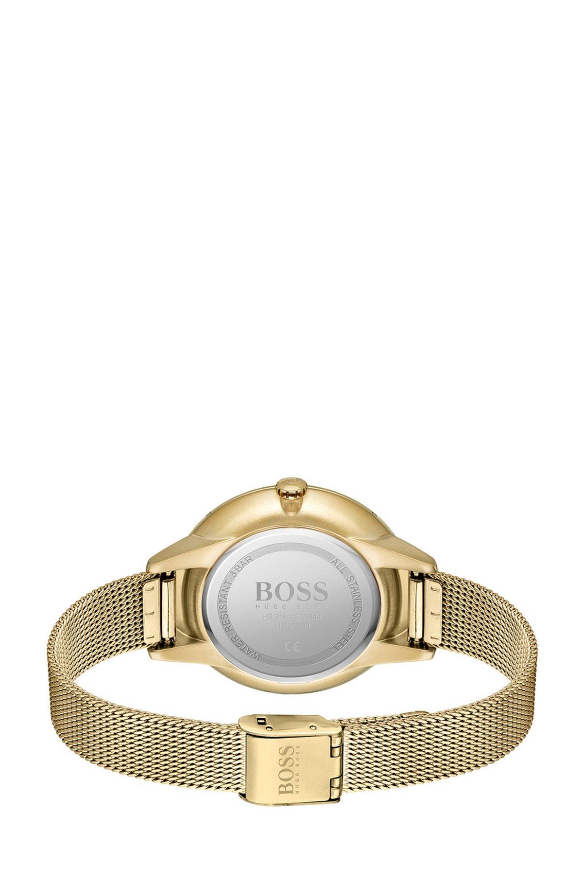 Gold-toned mesh bracelet watch with crystal accents Product Image