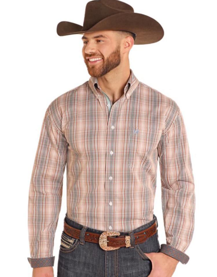 SALE Panhandle Rough Stock® Men's L/S Brown/Orange Plaid Button Shirt Product Image