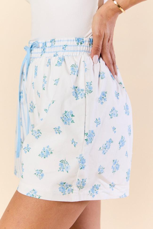 Blooming Lines Stripes & Floral Mixed Cotton Poplin Shorts Product Image