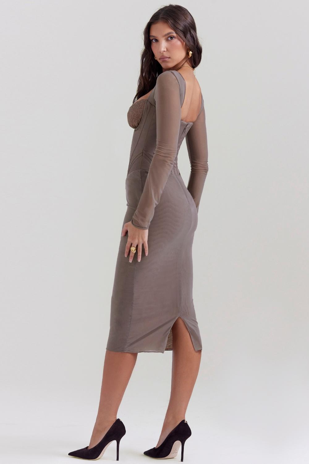 Safran  mocha corset midi dress Product Image
