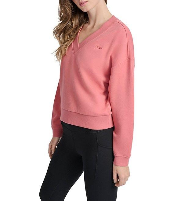 DKNY Sport by Donna Karan Deep V-Neck Embodied Logo Long Sleeve Sweatshirt Product Image