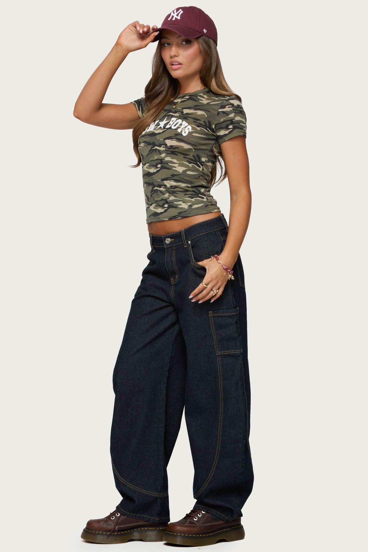 Aden Contrast Stitch Low Rise Barrel Jeans Product Image