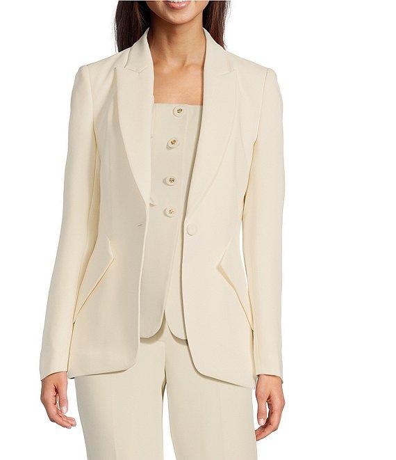 Muse by Marchesa Daphne Stretch Crepe Notch Lapel Collar Neck Long Sleeve One Button Blazer Product Image