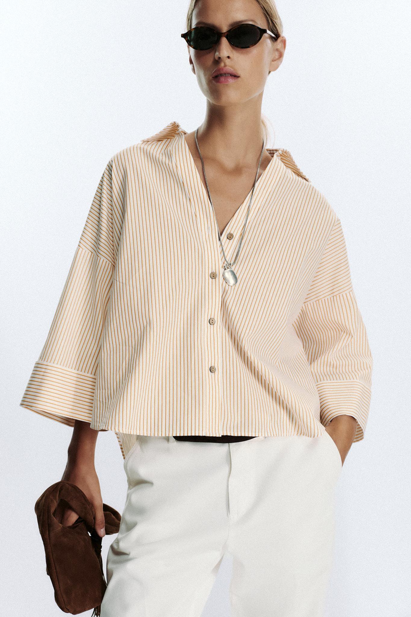 STRIPED POPLIN SHIRT WITH WIDE SLEEVES Product Image