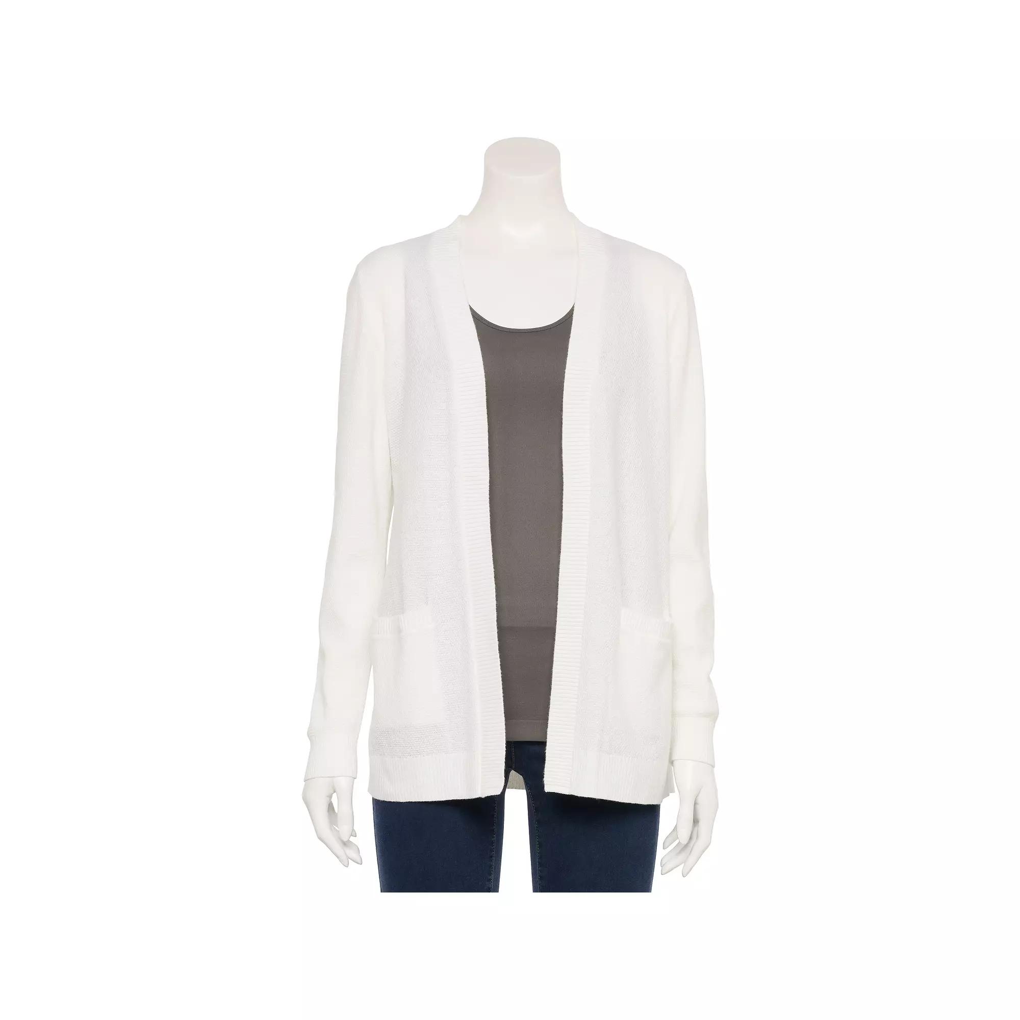 Women's Croft & Barrow® Pocket Cardigan, Size: Small, Bright White Product Image
