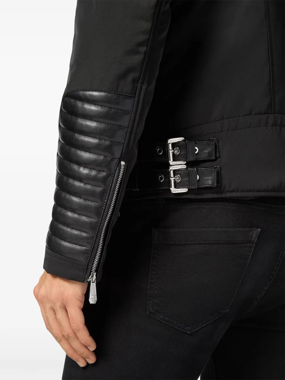 padded-detail leather biker jacket Product Image
